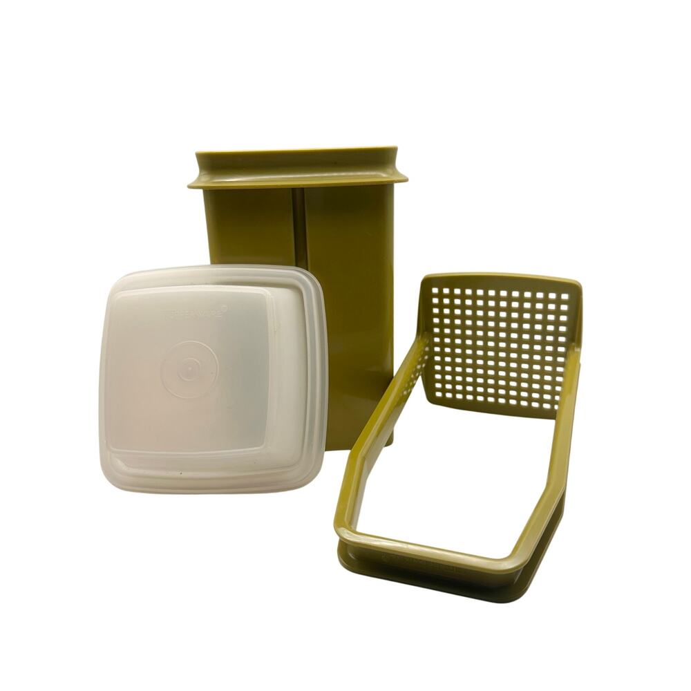 Tupperware Vintage Avocado Green Complete 3 Piece Pickle Keeper 1330-6 USA